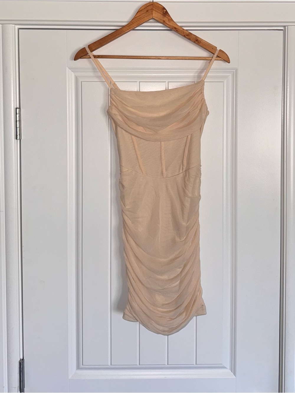 SHEIN Nude Ruched Cowl Slip Dress